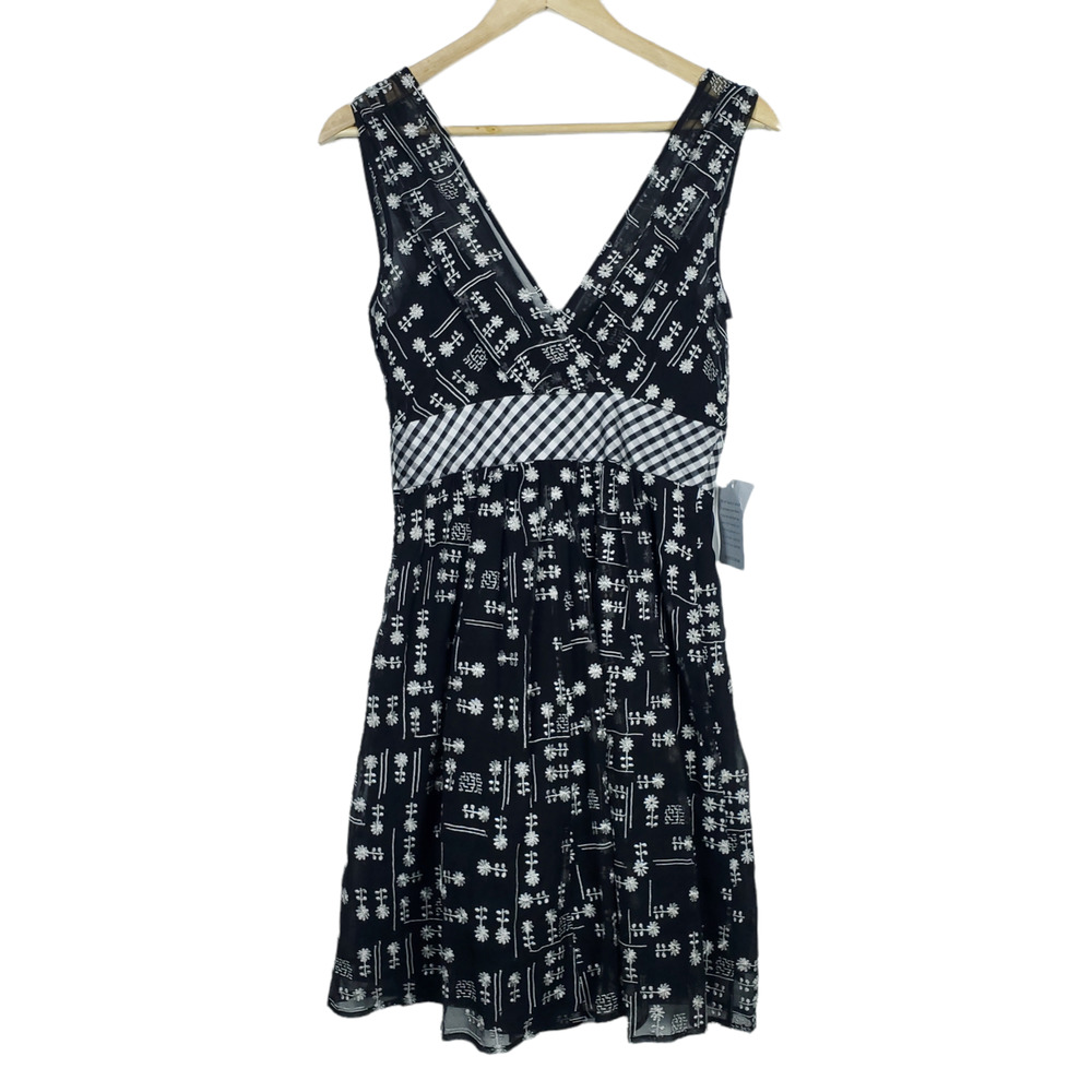 Frock Tracy Reese Nicole Dress 6 Black White Floral Embroidered Sleeveless